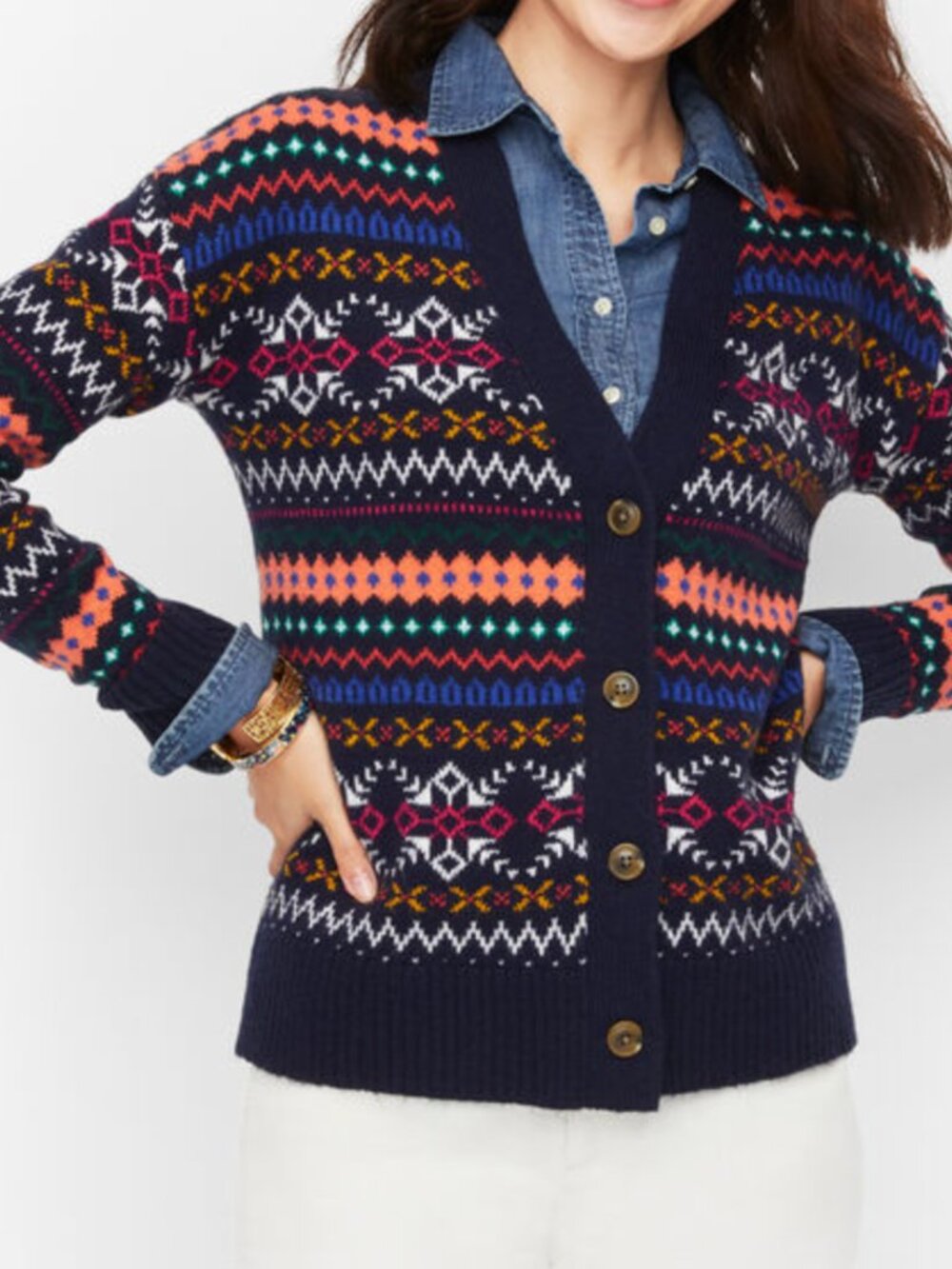 Talbots V-Neck Cardigan - Fair Isle Delight sz medium